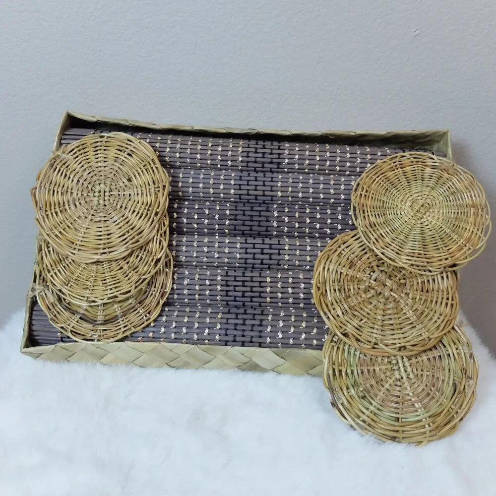 Handcrafted Wooden Wicker Placemat and Coaster Set of 6 NEW